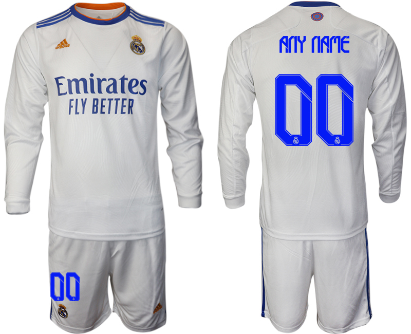 Men 2021-2022 Club Real Madrid home white Long Sleeve customized Soccer Jersey